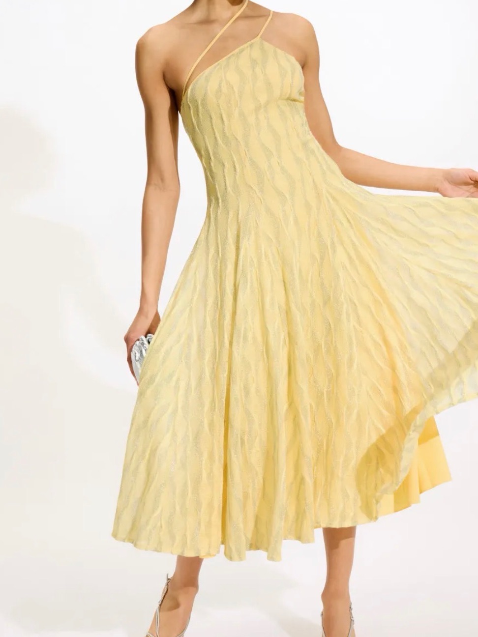 Black Halo Athena Midi Dress - Yellow One-Shoulder